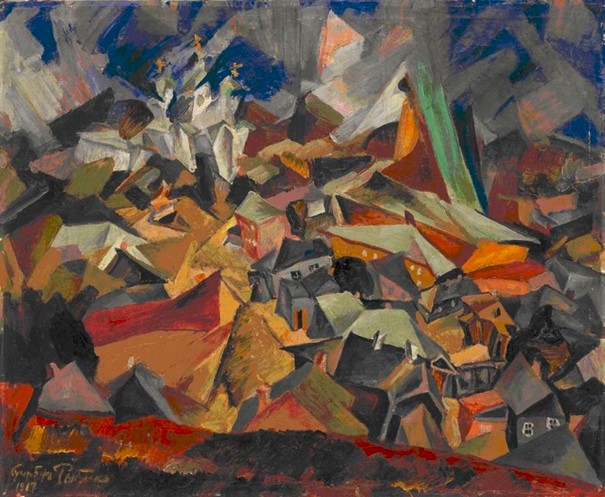 Issachar Ber Ryback, Town (1917), Öl auf Leinwand, Nationales Kunstmuseum der Ukraine© Comité & Foundation Issachar Ber Ryback (gemeinfrei)